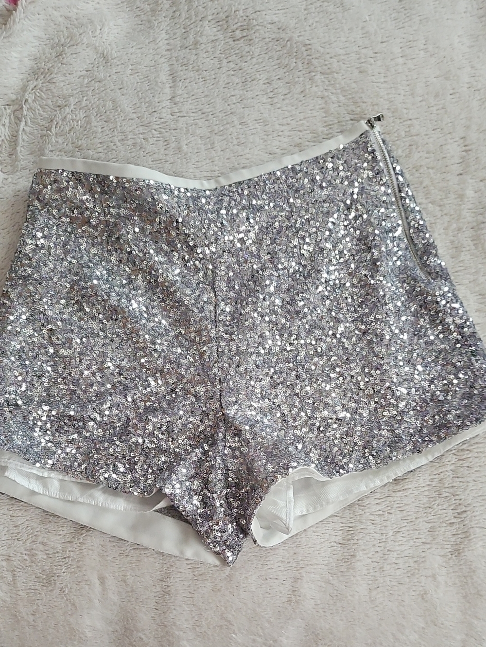 Sequin  Shorts - Silver